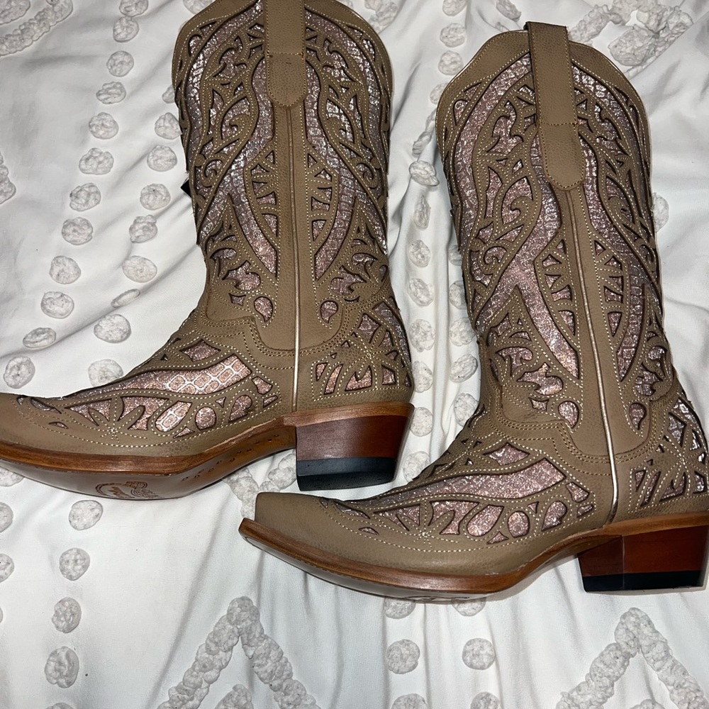 J.B. Dillon Tan and Pink Heeled Western Boots